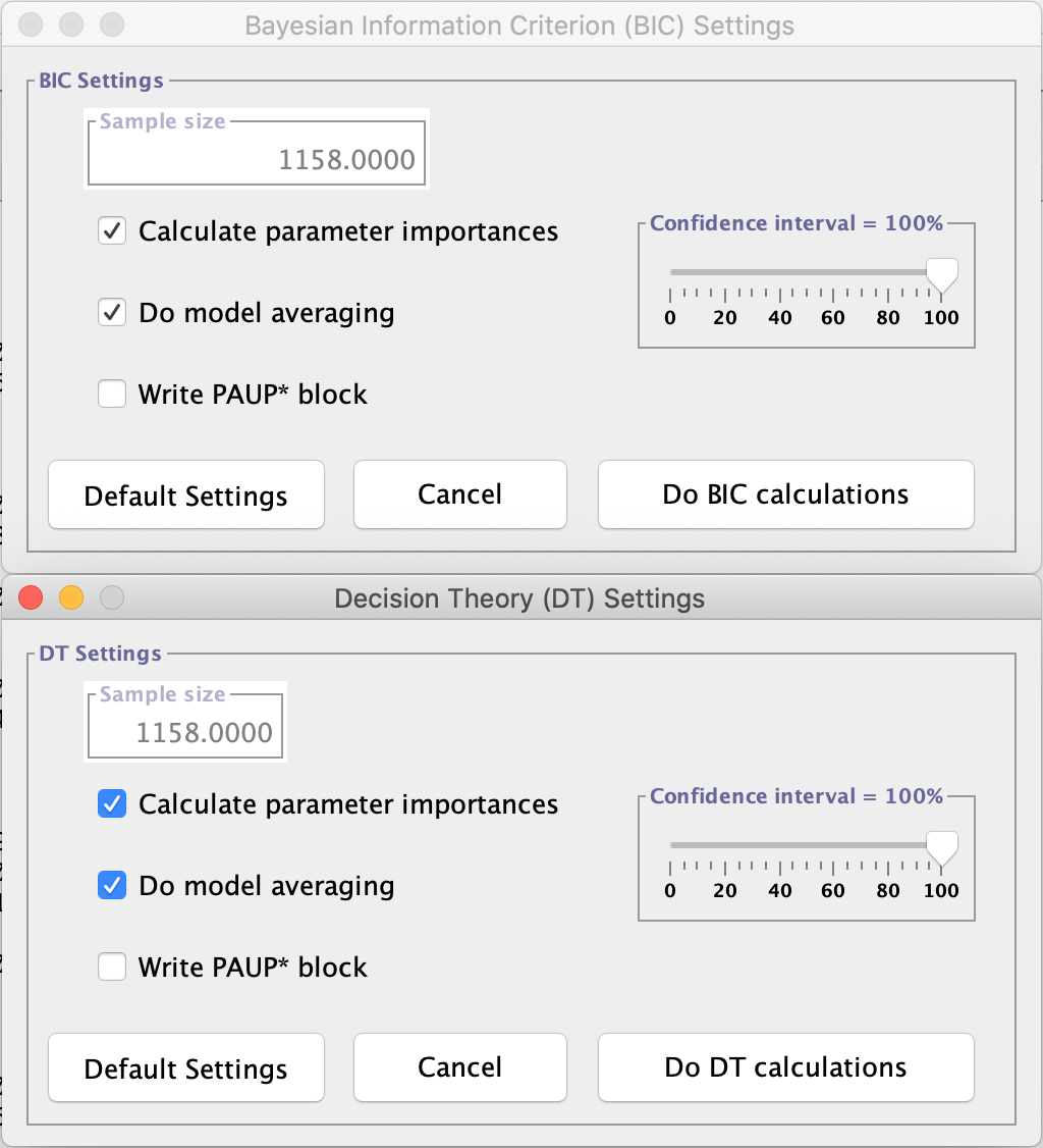 BIC and DT calculations