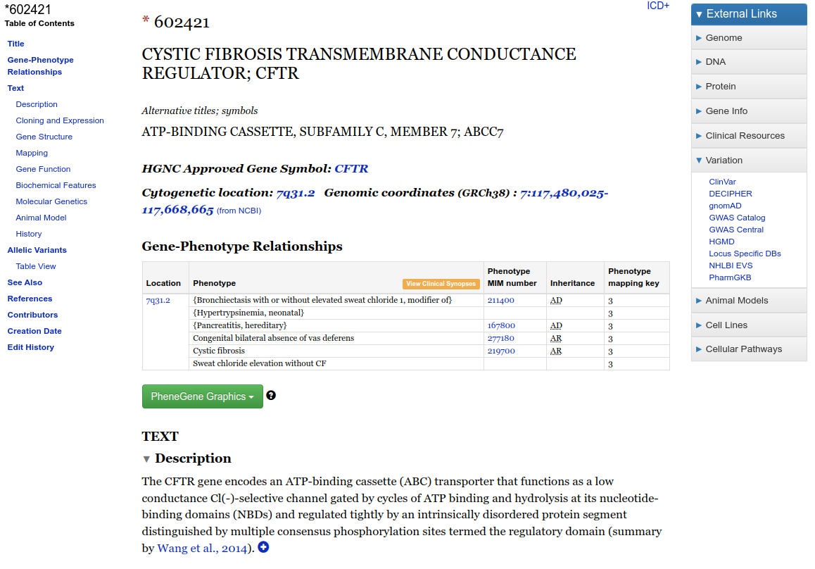 Resultado do OMIM para o gene CFTR