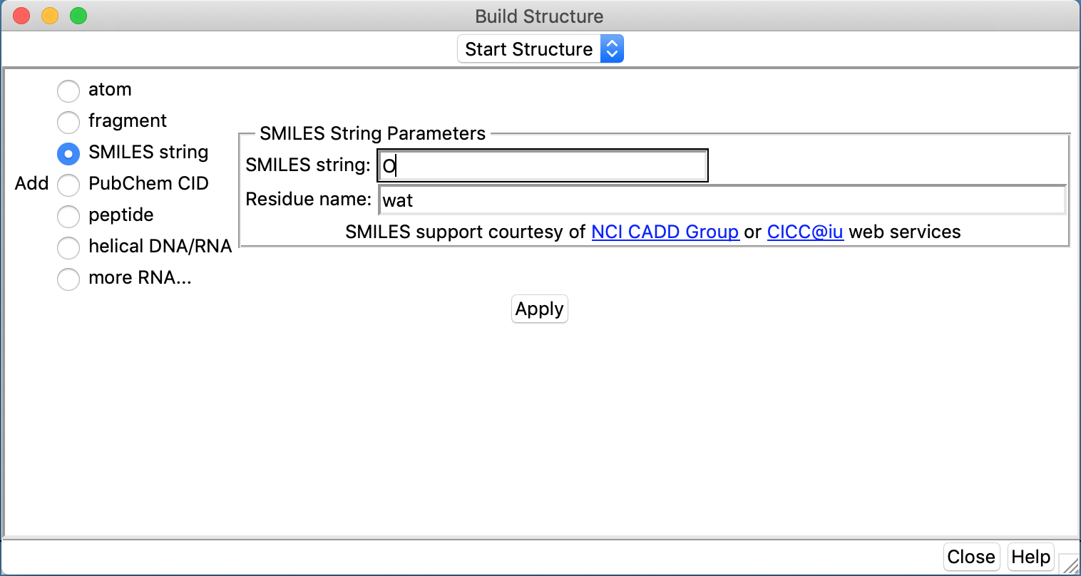 Build structure from a SMILES string